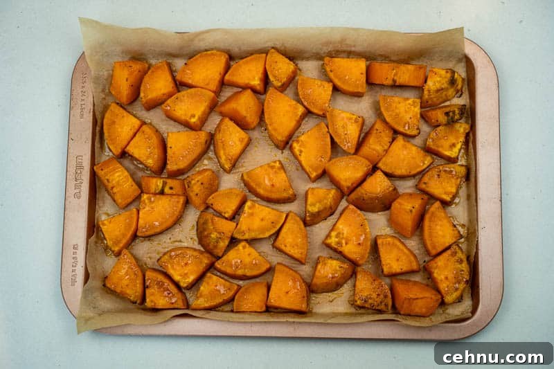 Roasting the sweet potatoes