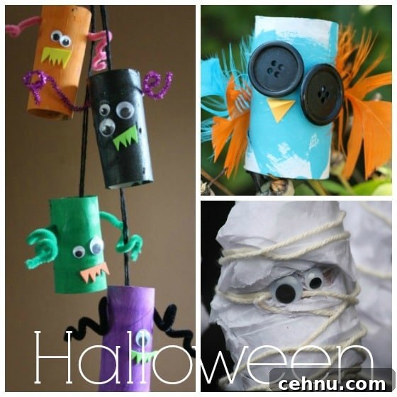 More Than 30 Toilet Paper Roll Crafts and Activities for Kids 4 Toilet roll monster mobile, crow, and mummy