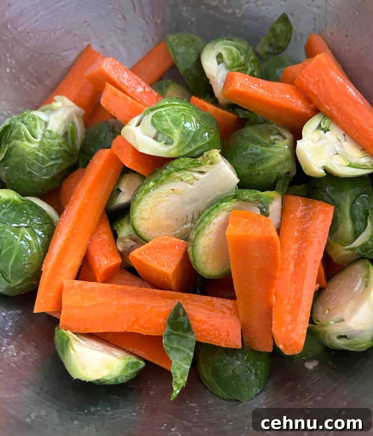 Vegetables tossed in olive oil and salt.