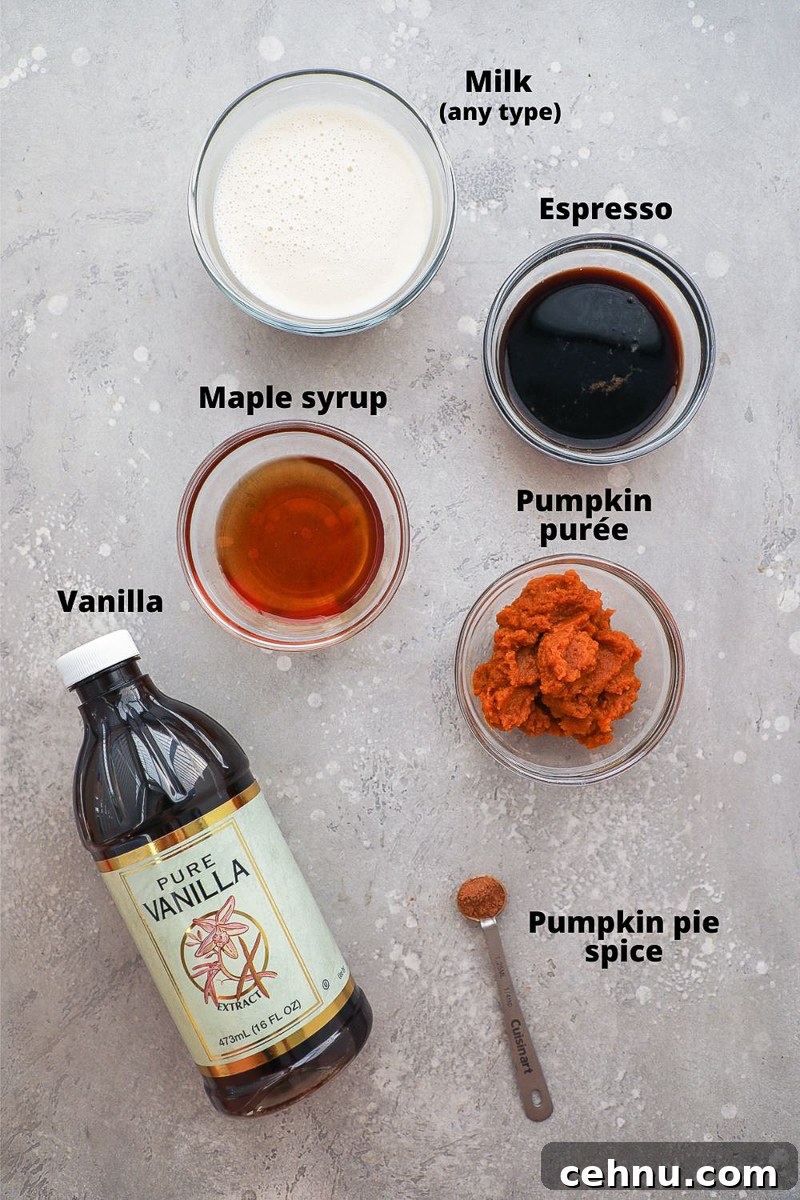 Ingredients used to make an iced pumpkin spice latte
