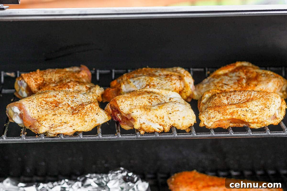 Crispy Smoked Chicken Thighs with Reverse Sear 4 Chicken thighs on the smoker.