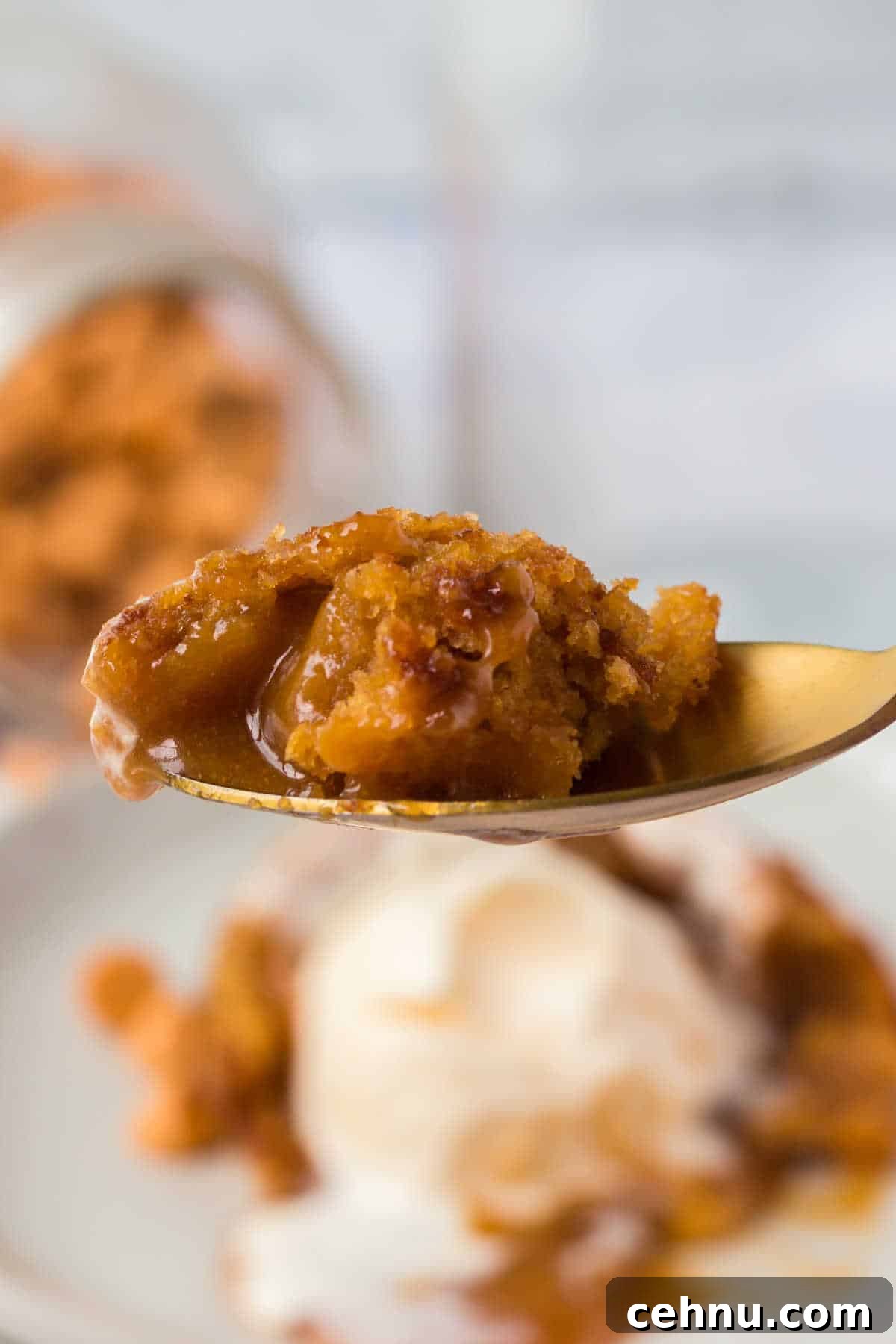Molten Butterscotch Lava Cakes Recipe 7 The recipe on a spoon.