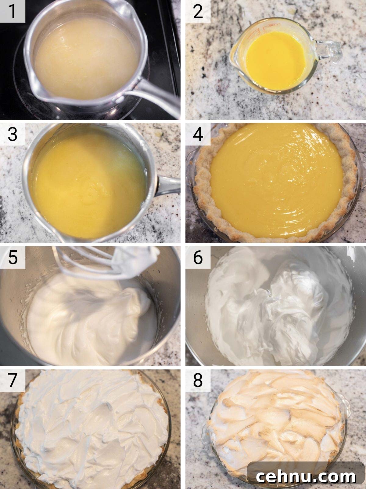process shots of how to make lemon meringue pie