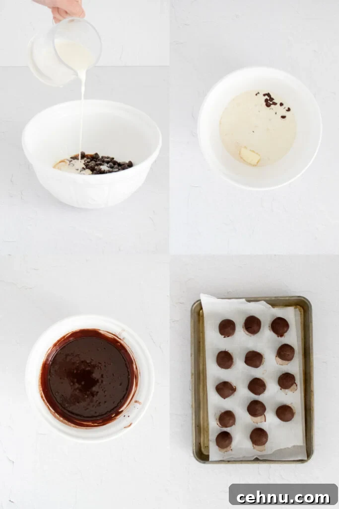 photo collage to show the process of making homemade chocolate truffles