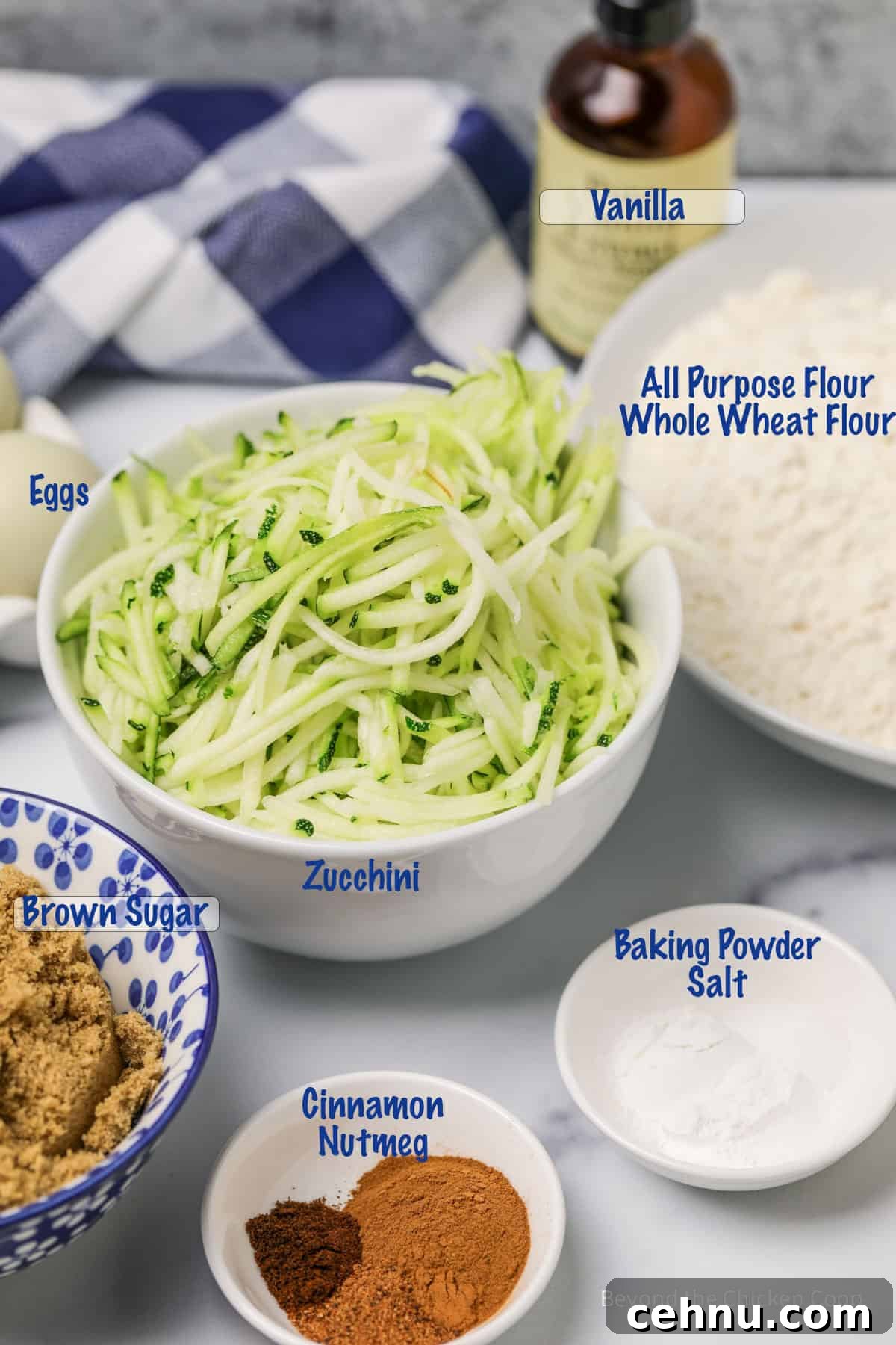 Ingredients for making zucchini bread.