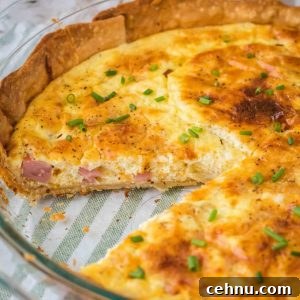 Brunch is a snap when you make this Easy Ham and Cheese Quiche! Simply prep your pie crust, pour in the filling and bake. It's practically fool-proof!