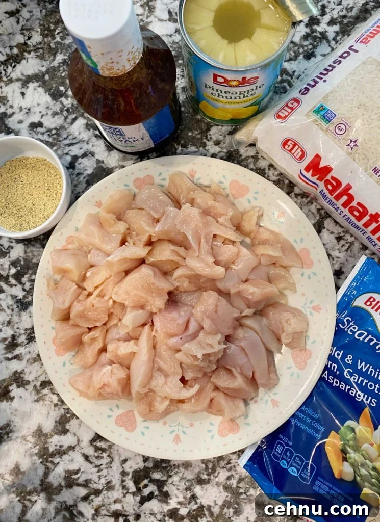 ingredients for teriyaki chicken and rice bowls