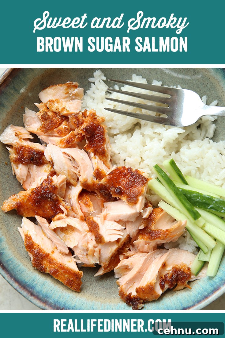 Brown Sugar Salmon with Smoky Maple Glaze 14 Pinterest picture with the text "Sweet and Smoky Brown Sugar Salmon" at the top.
