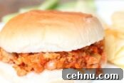 A sloppy Joe sandwich on a plate with potato chips and sliced celery. Overlayed at the top of the photo is the text: World's Easiest Sloppy Joes.