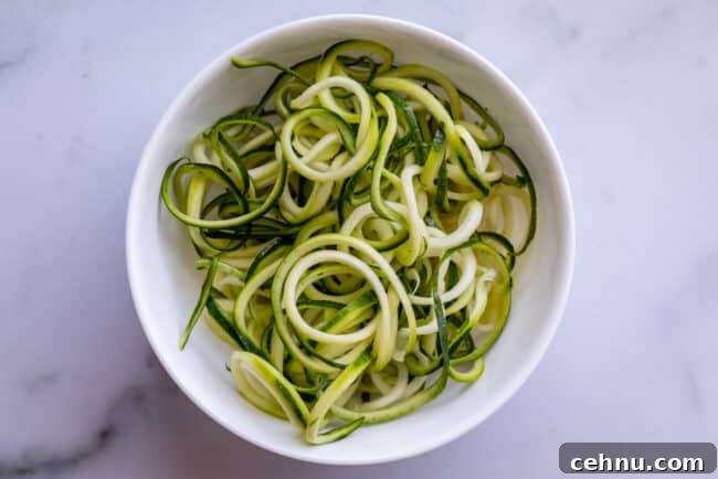 Overhead shot of a bowl of zoodles.