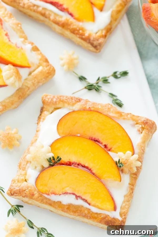 recipe idea with puff pastry and Fresh Peaches and cream