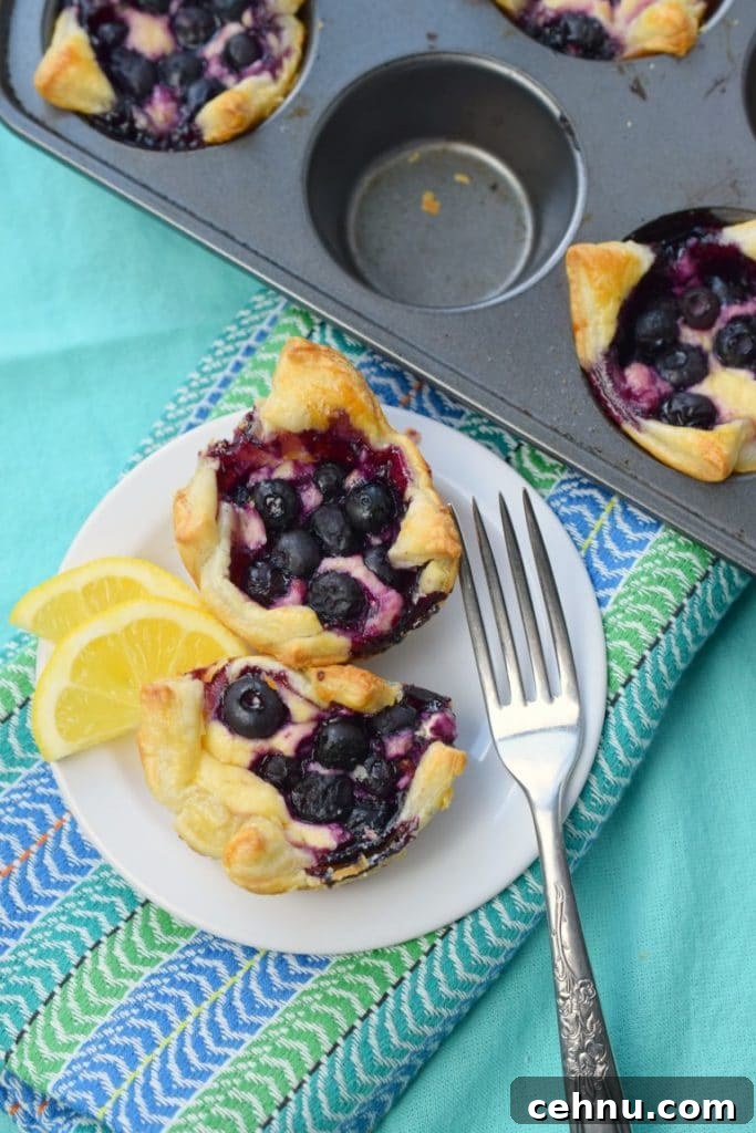 Baked Blueberry Cheesecake Tarts from puff pastry dough