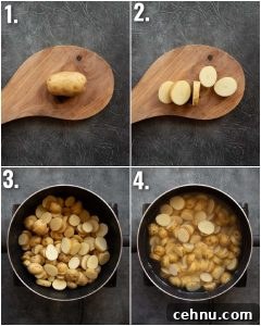 4 step by step photos showing how to boil baby potatoes
