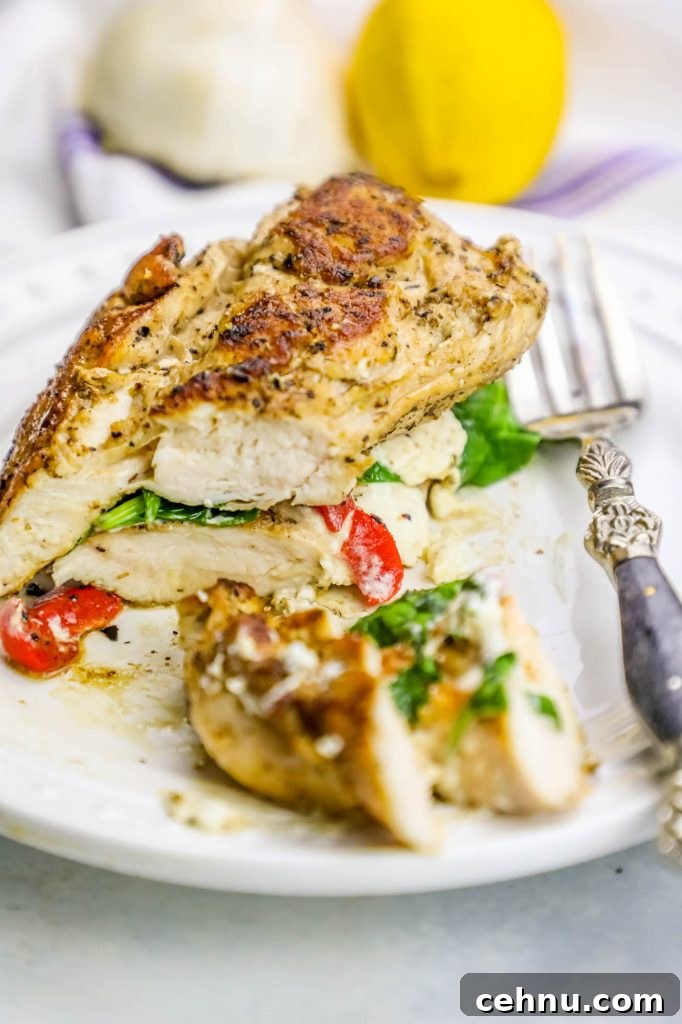 Cheesy Florentine Stuffed Chicken Recipe 2 chicken with spinach, cheese, and bell pepper stuffed in the center