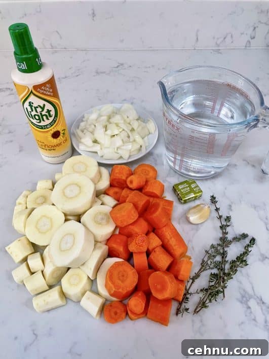 Carrot & Parsnip Soup - ingredients laid out