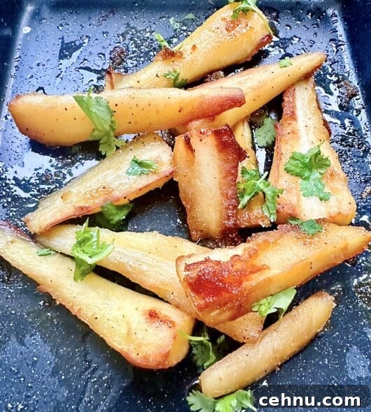 A tray of honey Roast Parsnips
