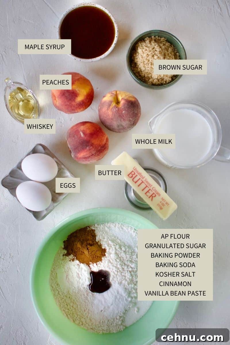 Ingredients needed to make Peach Pancakes.