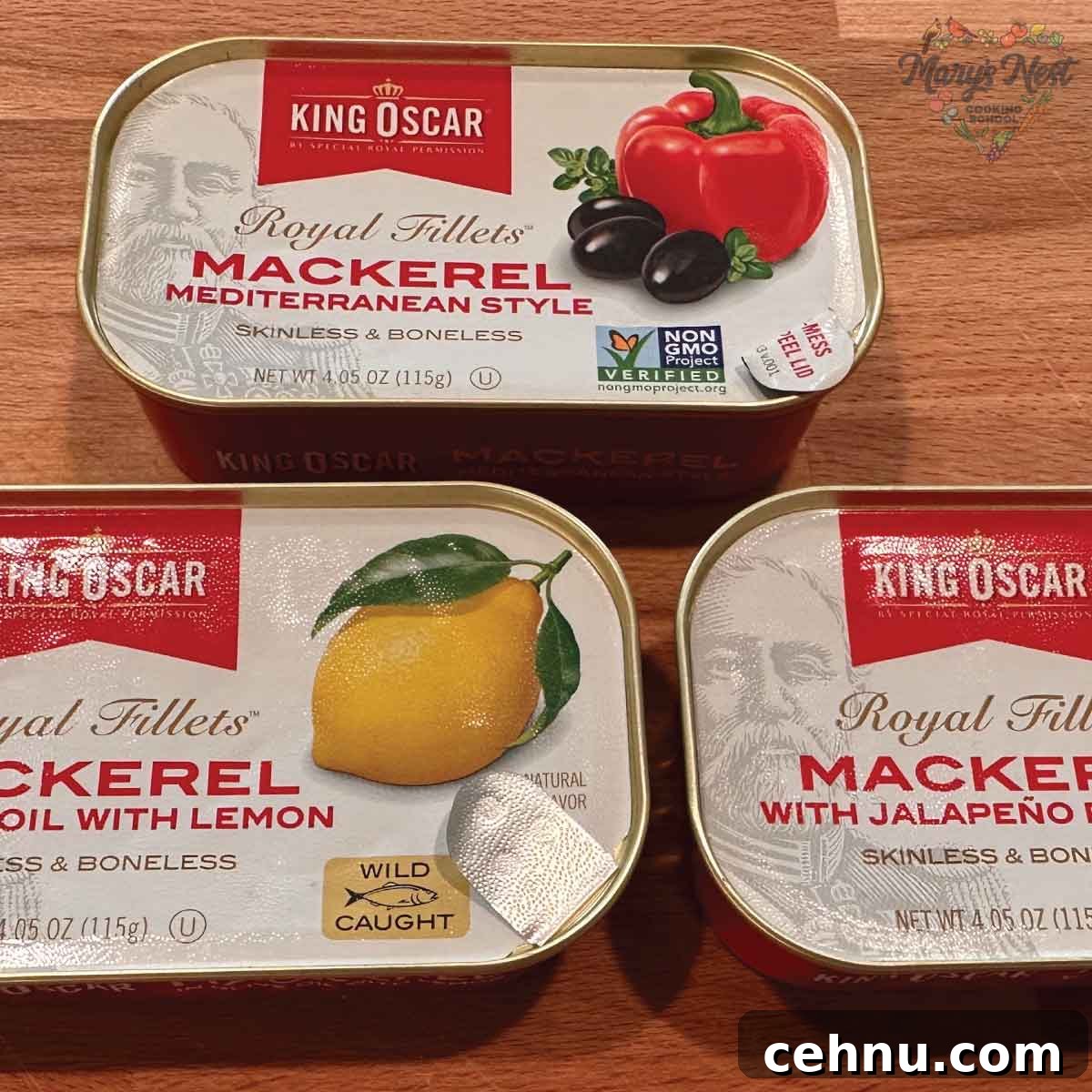 How to Make a Quick Kipper Snack Meal 6 Showing three types of King Oscar Mackerel tins