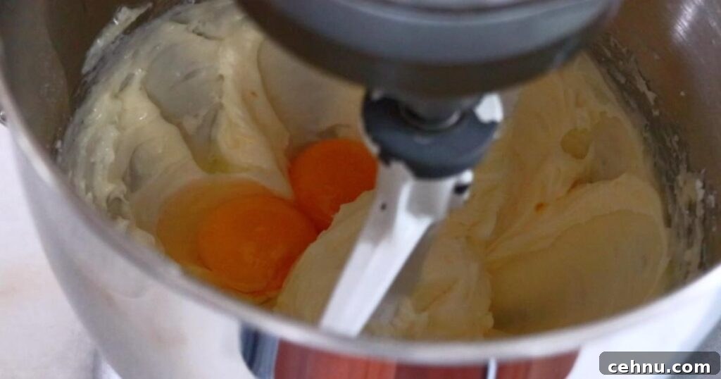 Classic Butter Cookies Recipe 6 adding eggs in a mixing bowl to make cookie dough
