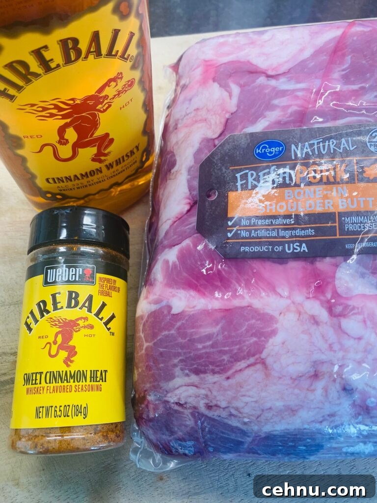Smoked Pulled Pork with Fireball Cinnamon Whiskey Glaze 2 pork ingredients