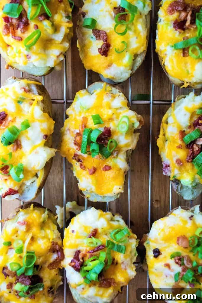 Quick Twice Baked Potatoes are crispy potato skins loaded with a creamy potato filling of cheese, bacon and green onions and are ready to eat in just 30 minutes.