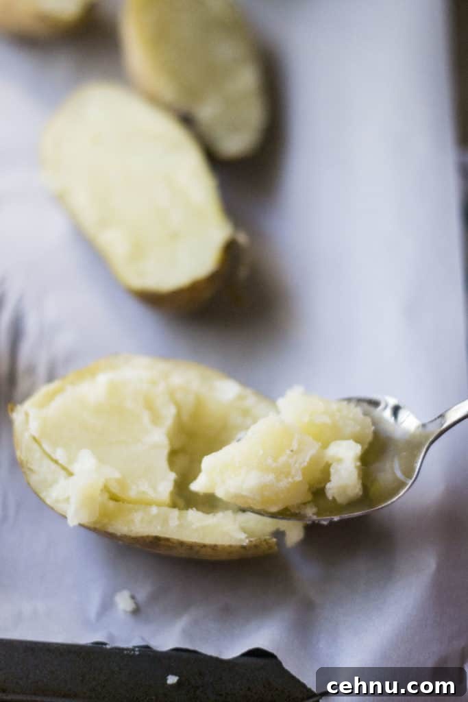 How to Make Twice-Baked Potatoes: Microwave to Oven 6 Scoop out potato flesh