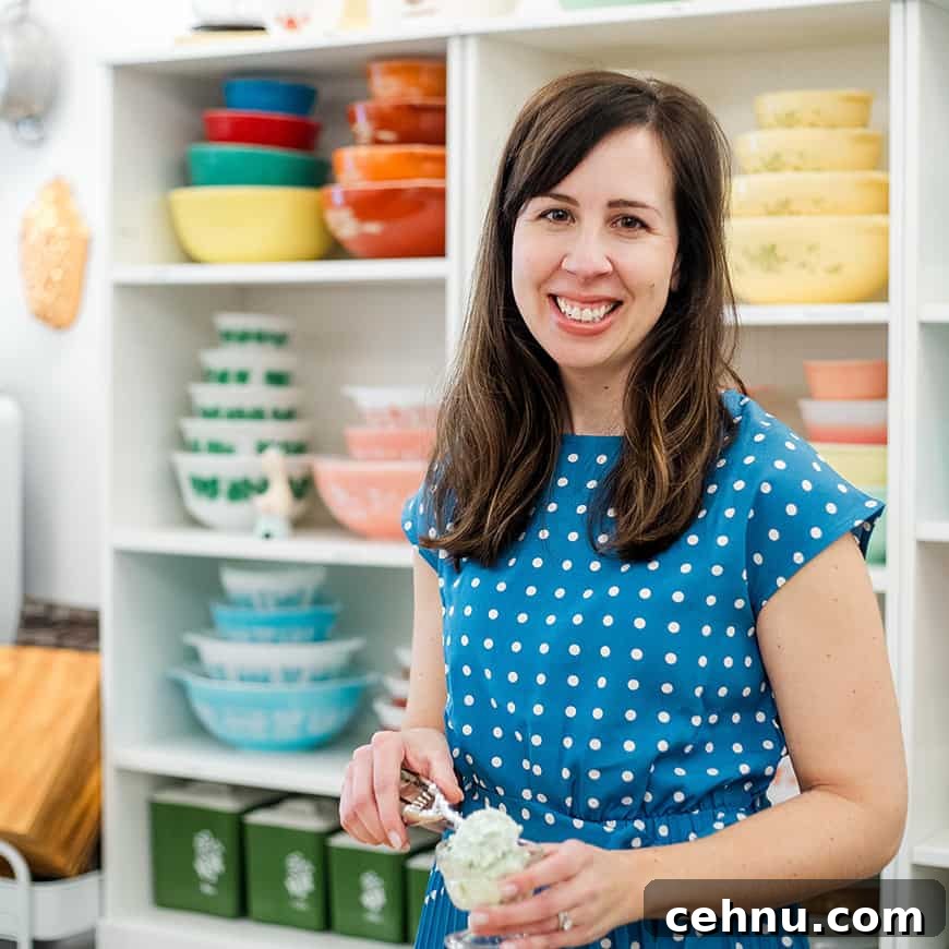 Old Fashioned Scalloped Potatoes Recipe 3 woman scooping pistachio salad into a parfait dish, with colorful vintage bowls in the background.