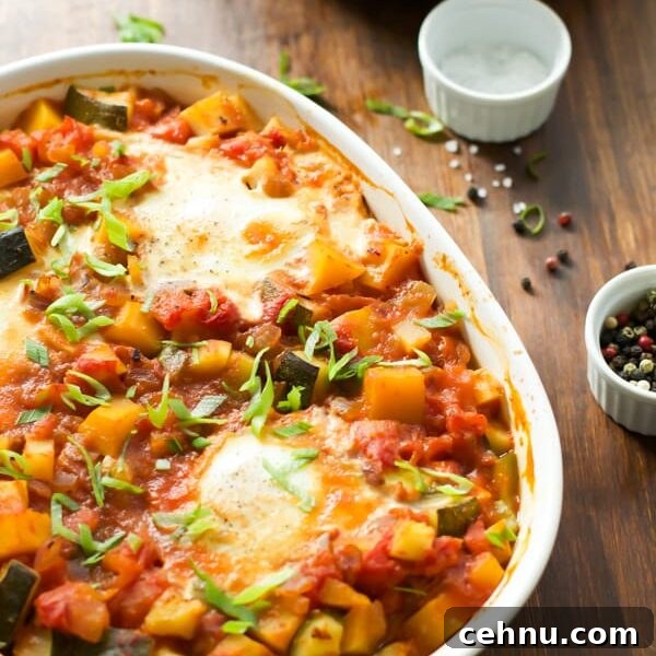 Easter Menu Ideas: Brunch, Dinner and Dessert Recipes 13 Baked Eggs with Veggies in a casserole dish.