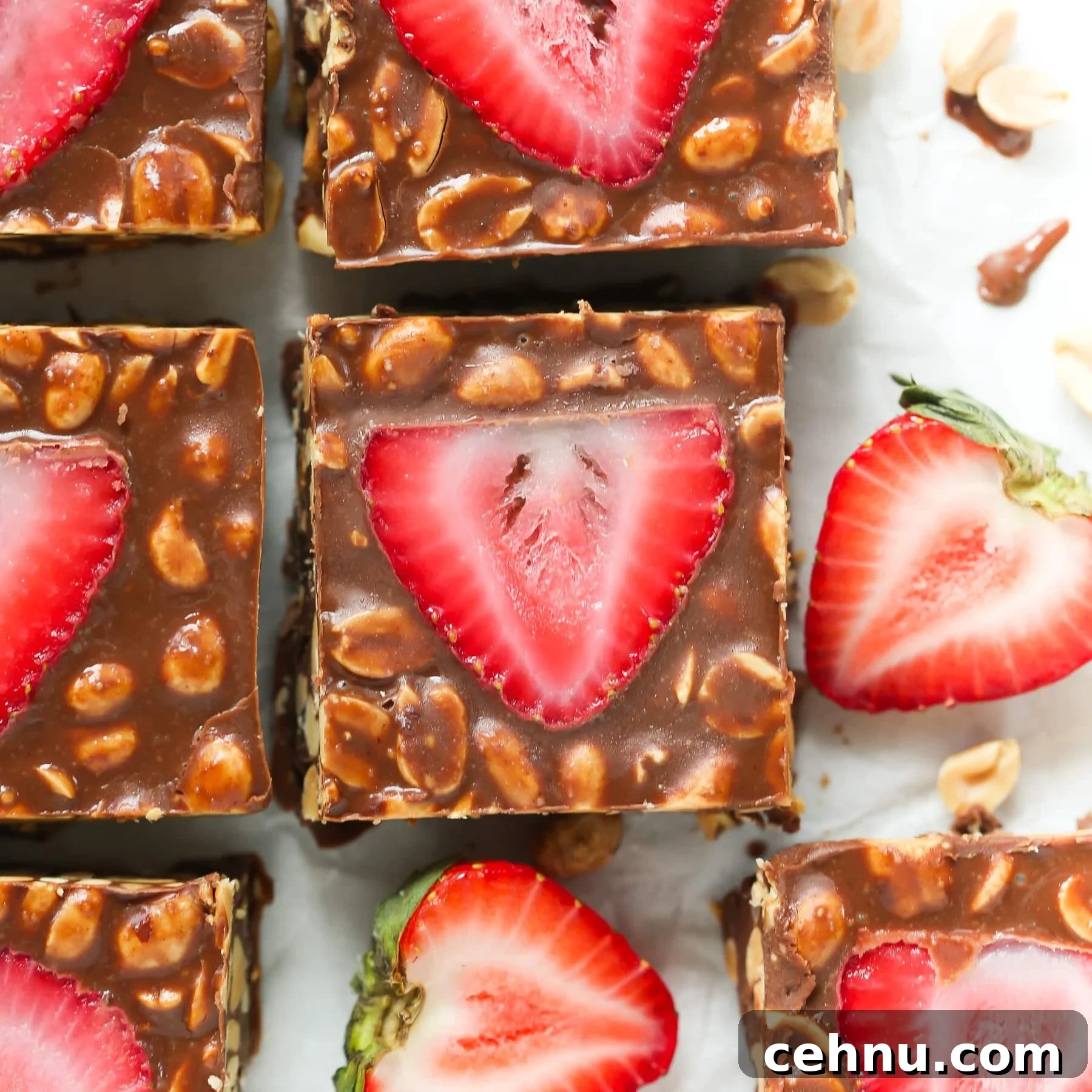 Easter Menu Ideas: Brunch, Dinner and Dessert Recipes 35 Squares of Low-Carb No Bake Chocolate Strawberry Bars.