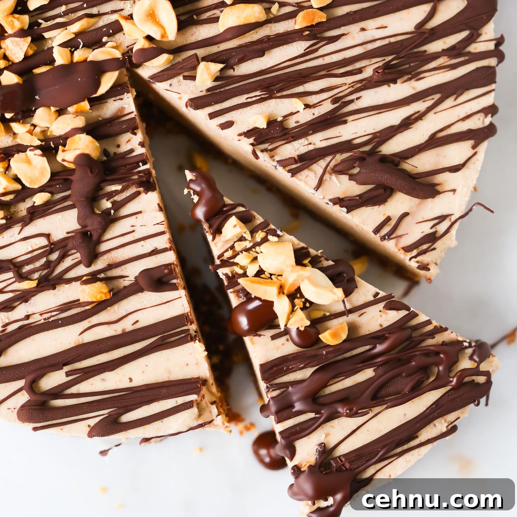 Easter Menu Ideas: Brunch, Dinner and Dessert Recipes 37 Gluten-Free No Bake Peanut Butter Pie with a slice cut out.
