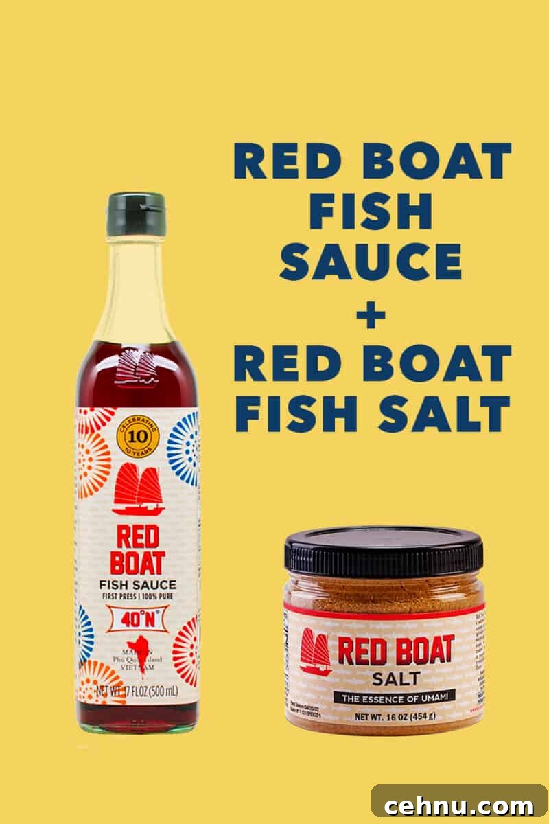 Red Boat fish sauce and Red Boat fish salt on a yellow background.
