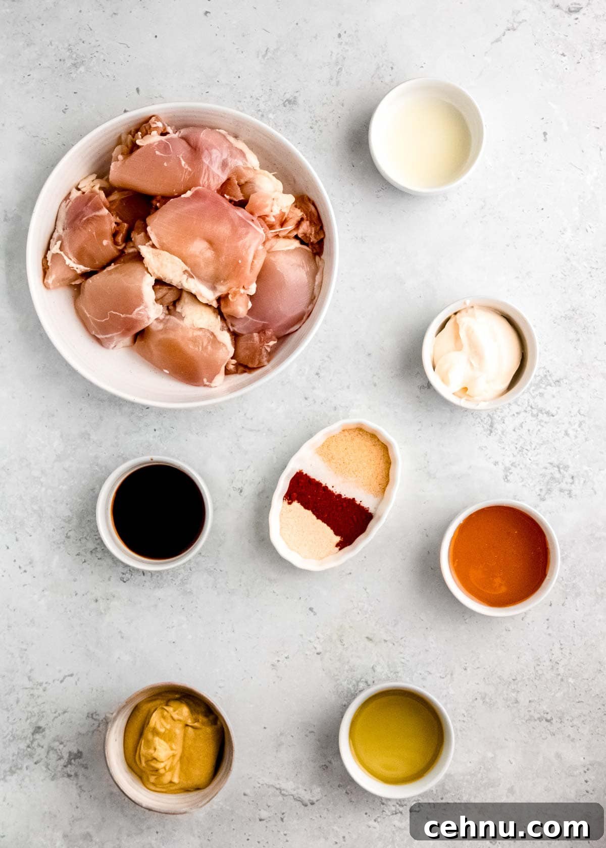 honey mustard chicken ingredients on a white table 