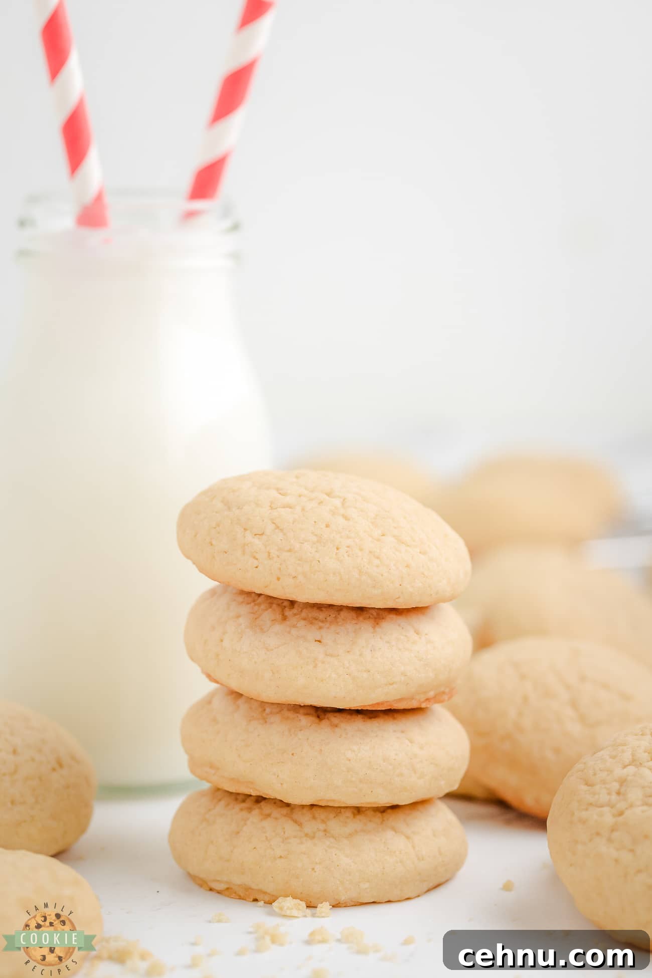 Copycat Nilla Wafers Recipe: Homemade Vanilla Wafers 3 stack of homemade copycat Nilla wafer cookies with a glass of milk