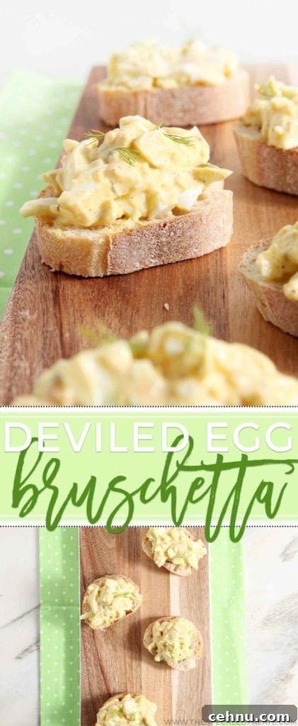 Deviled Egg Bruschetta on wood board