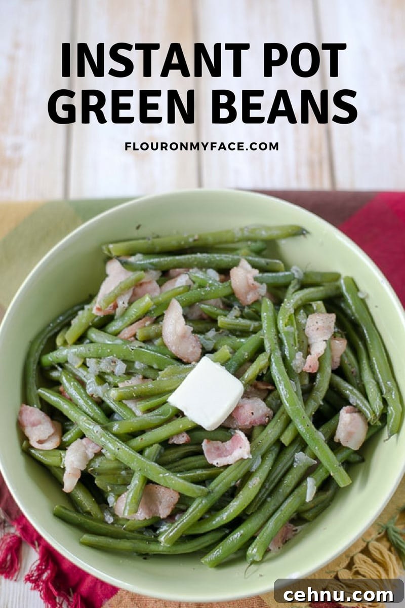 Instant Pot Green Beans for your holiday side dish recipe is pressure cooked in five minutes. via flouronmyface.com