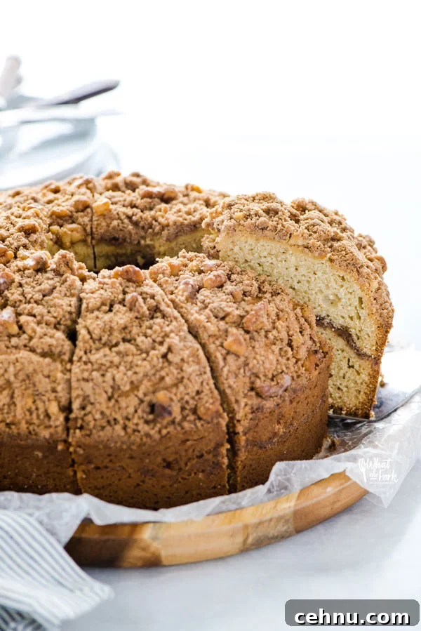 a slice of gluten free sour cream coffee cake being served