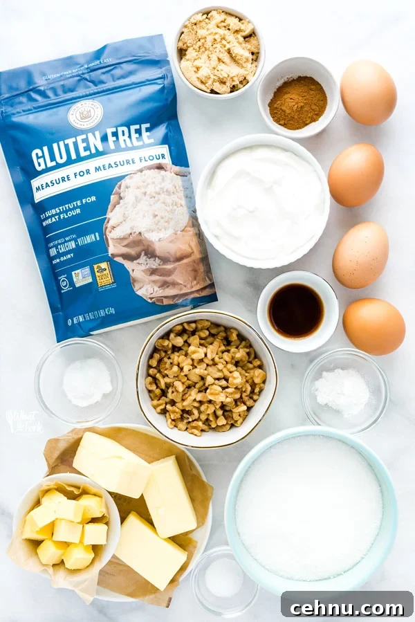 overhead shot of ingredients to make a Gluten Free Sour Cream Coffee Cake Recipe