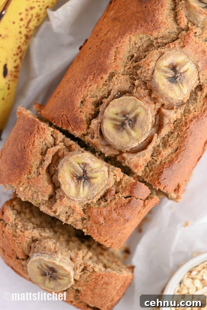 3-Ingredient Banana Bread Recipe: Moist and Quick 2 3 Ingredient Banana Bread shown from the top, with moist slices