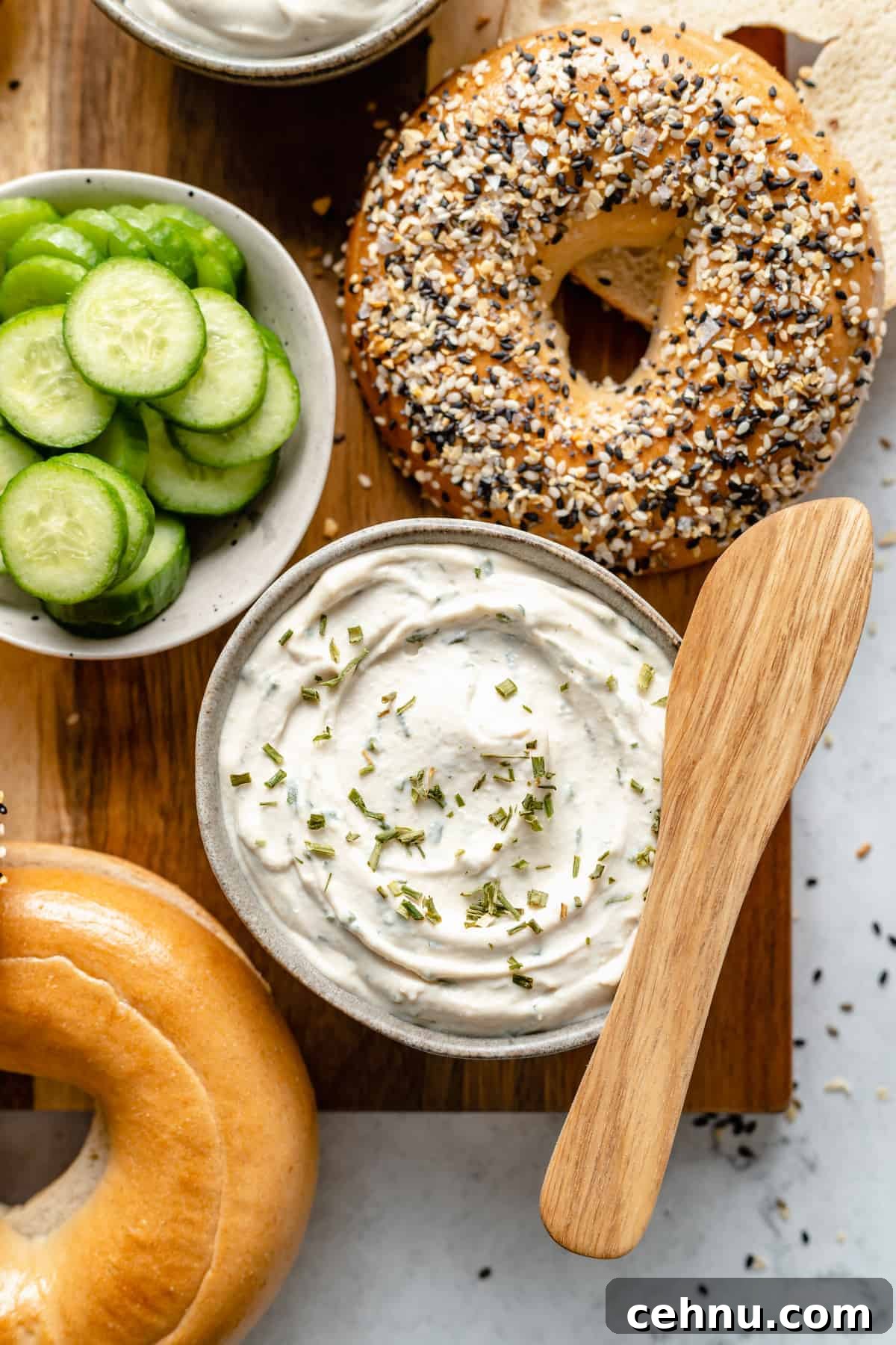 Cream cheese with chives and garlic.