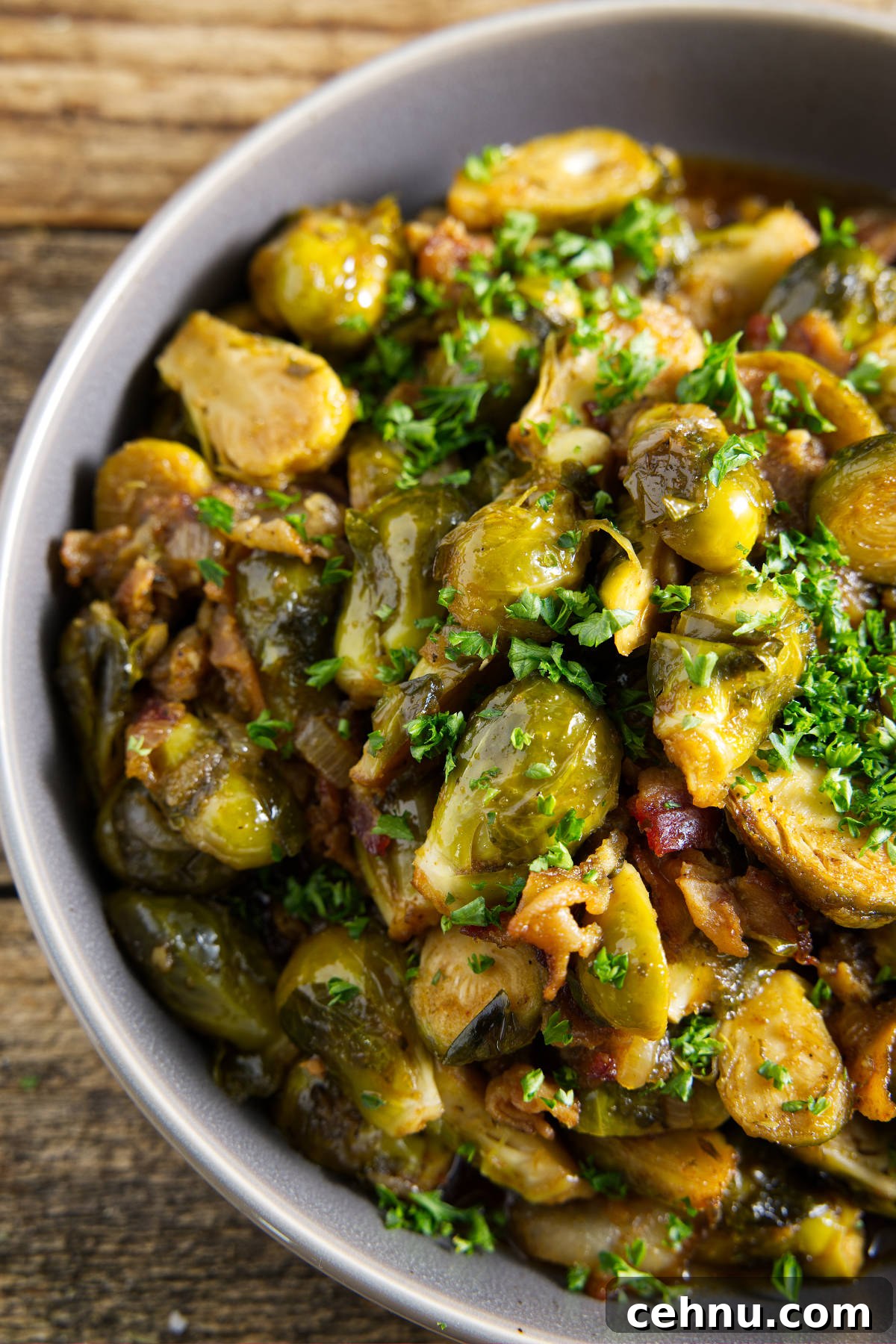 Crispy Smoked Brussels Sprouts Recipe 2 brussels sprouts with bacon in a bowl
