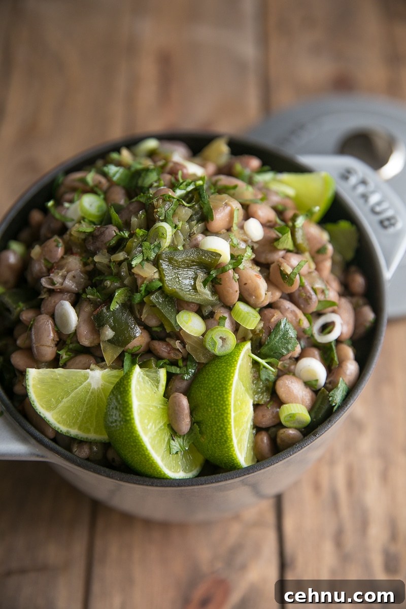 Smoky Poblano Drunken Beans 2 A fun and flavorful twist on boring bland beans, these easy Drunken Beans with Poblanos taste fantastic eaten alone or paired with all your favorite Mexican dishes.