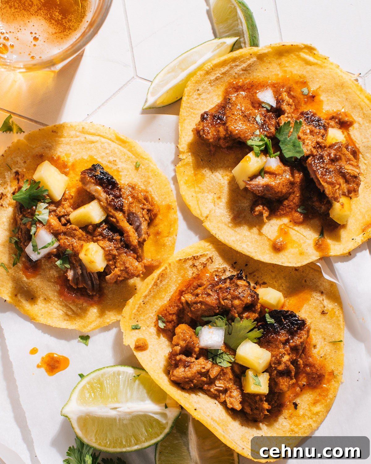Tacos Al Pastor with homemade corn tortillas.