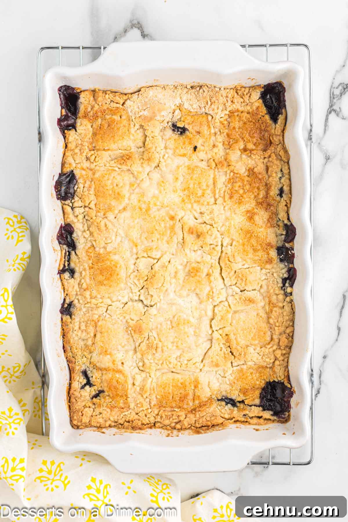 Blueberry dump cake in a baking dish
