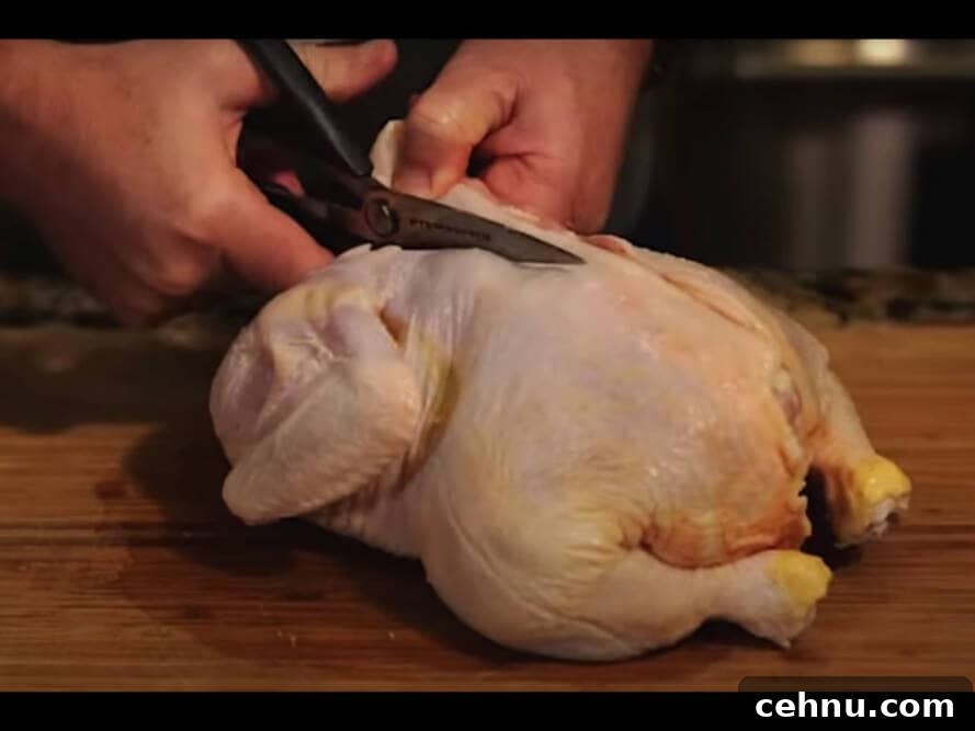 Removing backbone from chicken