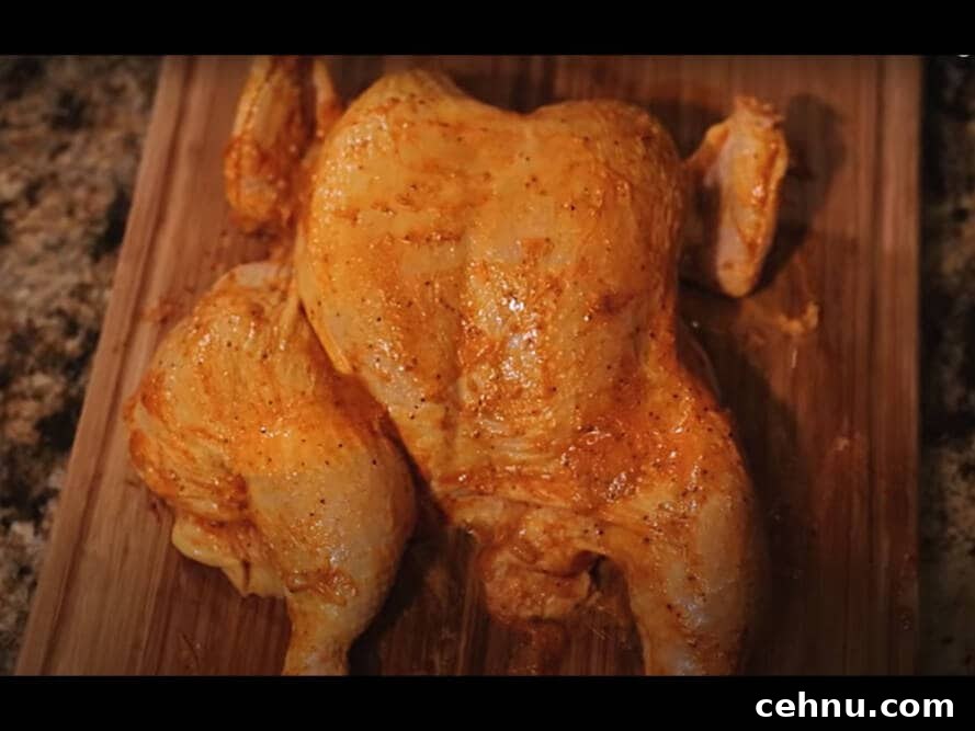 Chicken prepared skin side up