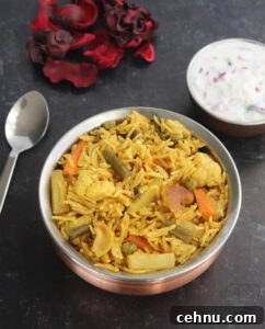 Pressure Cooker Vegetable Biryani Recipe 3 Vegetable biryani served in a bowl