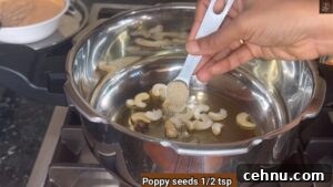 Pressure Cooker Vegetable Biryani Recipe 23 Frying cashews and spices