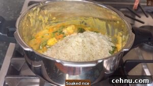 Pressure Cooker Vegetable Biryani Recipe 39 Add soaked rice to cooker