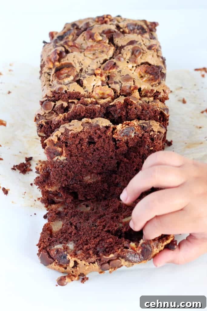 Chocolate Chip Banana Bread with Pears 10 chocolate bread with pears cut in pieces