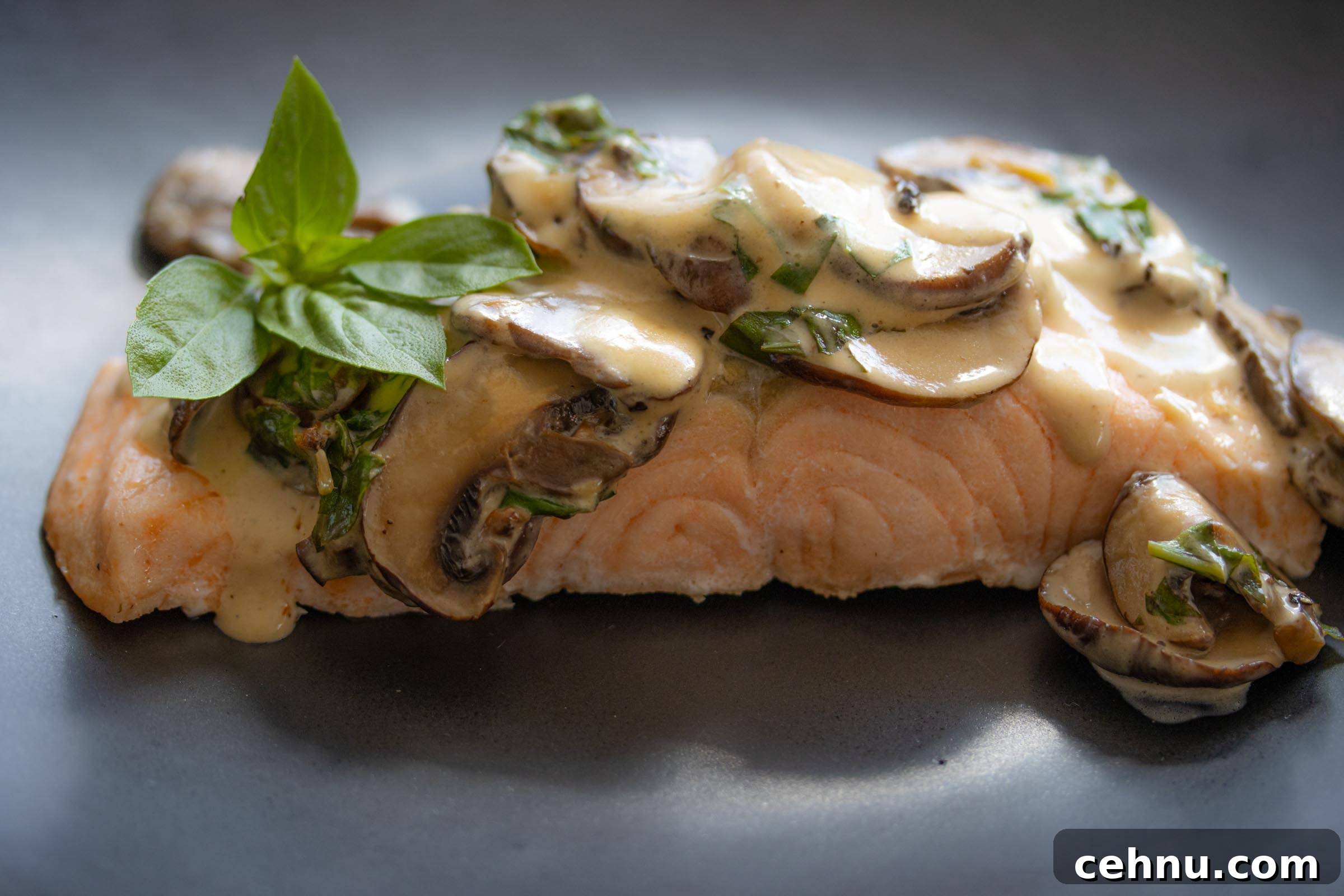 Salmon With Basil Mushroom Sauce Salmon With Basil Mushroom Sauce